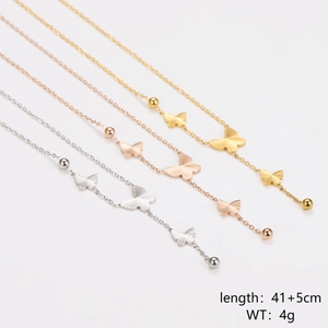 Butterfly tassel pendant necklaces in gold, rose gold and silver stainless steel