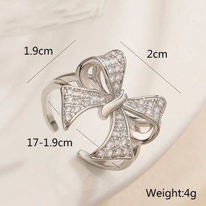 Macro detail showing dimensions and size specifications of the zircon bow open ring
