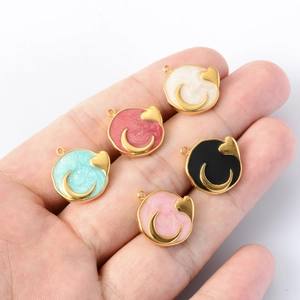 Cat-shaped colorful enamel moon and heart stainless steel charms for DIY jewelry