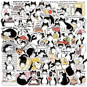 Kawaii Cartoon Cow Cat Waterproof PVC Stickers For Journaling Laptop Phone Case DIY Funny Tuxedo Cat Decals