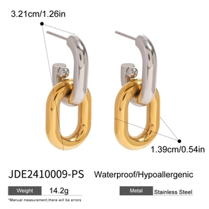 Boucles d'oreilles ovales bicolores en acier inoxydable de 3,21cm et hypoallergéniques