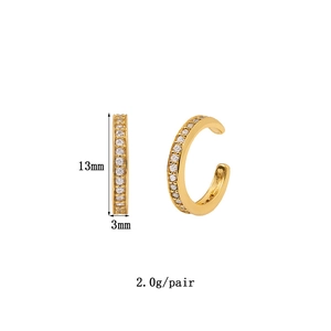 Detail of 13mm gold plated C-shaped ear cuffs with small pavé set cubic zirconia