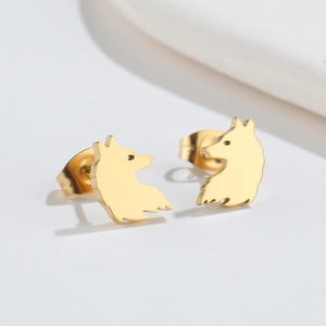 Gothic punk style golden stainless steel wolf head stud earrings for men and women