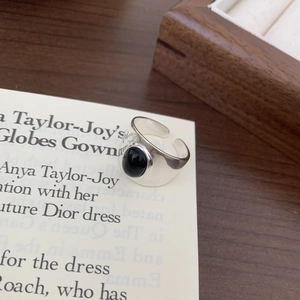 Minimalist 925 sterling silver wide band ring with an oval black onyx gemstone