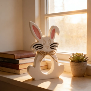Easter bunny resin mold with hollow egg design and rustic jute bow decoration