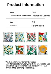 Detail view of 45x45cm floral embroidery cushion covers made of premium thick canvas