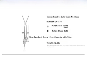 Tabella taglie dettagliata per collana con ciondolo cavo USB in acciaio al titanio