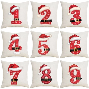 Christmas Throw Pillow Cover Linen Santa Hat Belt Snowflake Creative Number Print Holiday Home Decor Cushion Case