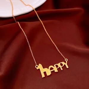 Happy Letter Pendant Necklace Real Gold Plated Copper Giraffe Design Minimalist French Style Versatile Jewelry For Women
