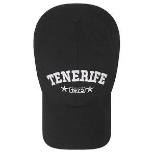 Classic black cotton baseball cap featuring white Tenerife 1973 embroidery for men and women