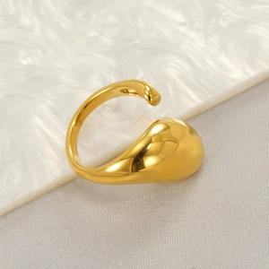 Chic 18K gold plated stainless steel open ring with liquid metal droplet design