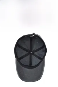 Internal view of the gray washed baseball cap showing breathable seams and adjustable strap