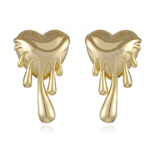 Vintage 24K gold plated fluid heart stud earrings with mirror finish on white background