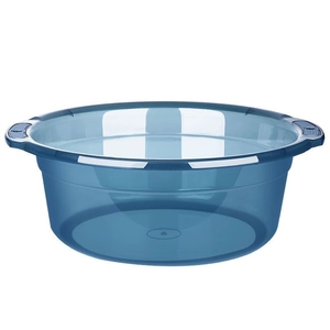 Deep blue translucent plastic washbasin with ergonomic non-slip handles and sturdy base