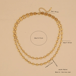 Dettagli della collana in acciaio inossidabile dorato con misure della catena a due strati