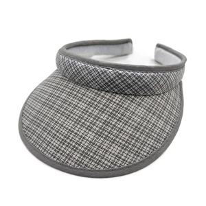 Grey checkered open top straw hat for kids with wide brim for sun protection