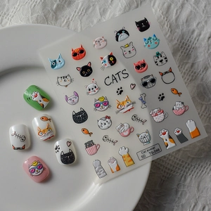 Autocollants 5D en relief pour ongles avec adorables chatons et motifs de pattes