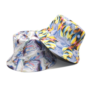Bucket Hat Polyester Reversible Double Sided Digital Print Sun Protection Outdoor Tie Dye For Men Women
