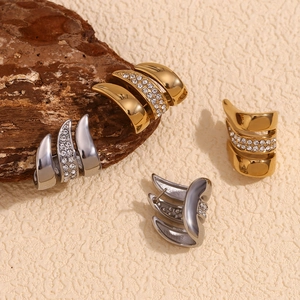 18K gold plated stainless steel flag ear studs with micro-set rhinestones in gold and silver