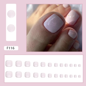 Sparkling light purple toe press-on nails set for women, 24 pieces in box F116