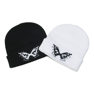Butterfly Jacquard Knit Beanie Hat Acrylic Warm Cuffed Streetwear Y2K Style Women