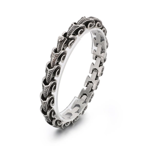 Retro dragon scale titanium steel chain bracelet with antique silver finish for men