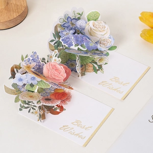 3D watercolor floral greeting card with multi-layered paper flowers and Best Wishes text