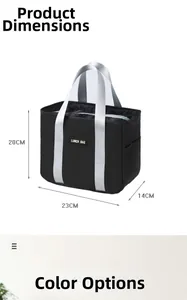 Detail showing dimensions 23x20x14cm for this black waterproof insulated lunch bag