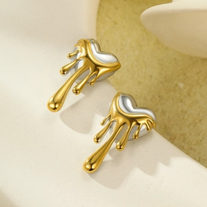 Lava melting heart stud earrings in 18K gold and silver two-tone plated stainless steel