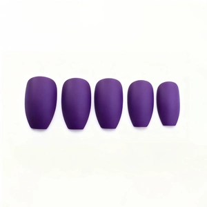 Deep purple matte coffin fake nails set with a professional ballet shape design