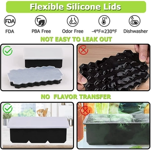 Bac à glaçons en silicone avec couvercle souple, anti-fuite et sans odeur pour cuisine.