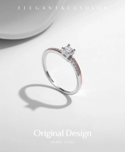 Macro detail of s925 silver ring with rose gold plating and sparkling cubic zirconia pave