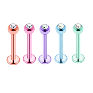 Five pieces of stainless steel stud earrings with colorful stones and flat back design