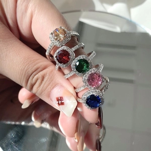 925 Sterling Silver Ring Colorful Round Cut Cubic Zirconia Halo Setting Wedding Engagement Fashion Jewelry For Women