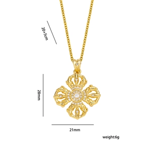 Golden Vajra pendant necklace with sparkling rhinestones on a minimalist chain