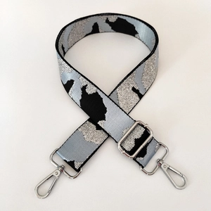 Adjustable camouflage bag strap with silver shimmer and metallic lobster clasps