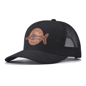 Men Trucker Hat Mesh Baseball Cap Breathable Outdoor Fishing Leather Patch Adjustable Snapback Vintage Sporty Unisex