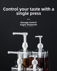 Detail view of 1100ml glass syrup bottle with precise scale markings and white pump head