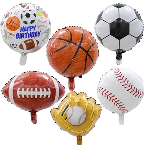 Set of 6 sports theme foil balloons including football basketball and baseball glove