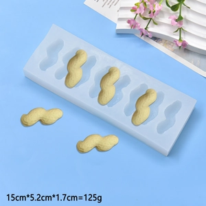 Detailed 5-cavity peanut shaped silicone mold with size 15x5.2x1.7cm and 125g weight details