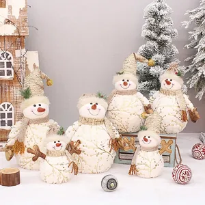 Christmas Snowman Plush Doll Ornament White Gold Branch Print Foam Cloth Snowman Figure For Xmas Holiday Party Home Decoration Gift