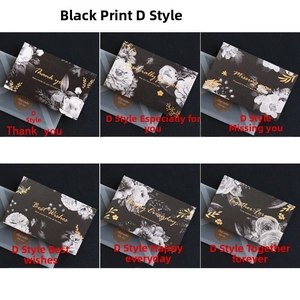 Detailed set of 6 black floral cards with gold foil patterns and translucent envelopes