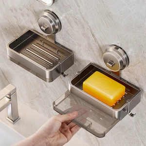 Space aluminum wall-mounted soap dish with suction cup and removable water tray