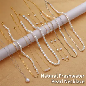 Elegant natural freshwater pearl necklace collection with 925 silver and gold-plated chains