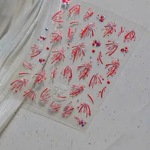 Detalle macro de pegatinas metálicas para uñas MS 861 con diseño de fuegos artificiales
