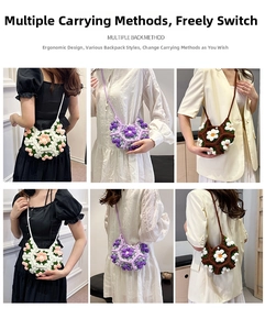 Detail of handmade 3D flower crochet crossbody bag with intricate petal stitching