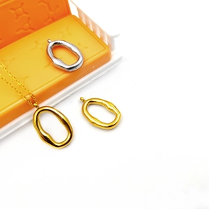 Polished 18K gold and silver plated stainless steel oval geometric necklaces and pendants