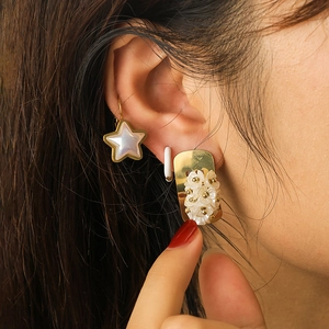 Stainless Steel Earrings For Women Mother Of Artificial Pearl Five Pointed Star Flower Cluster Enamel Round Hoops Fashion Jewelry