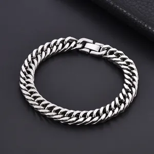 Bracciale cubano da uomo in acciaio inossidabile lucido argento con chiusura a pressione