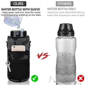 Camouflage water bottle sleeve with phone pocket and strap for outdoor hydration